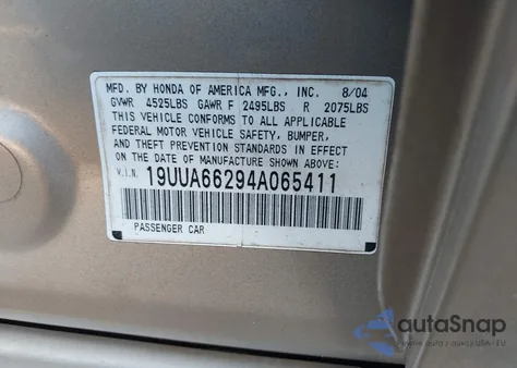 2004 Acura Tl из США, поврежденный, VIN 19UUA66294A065411